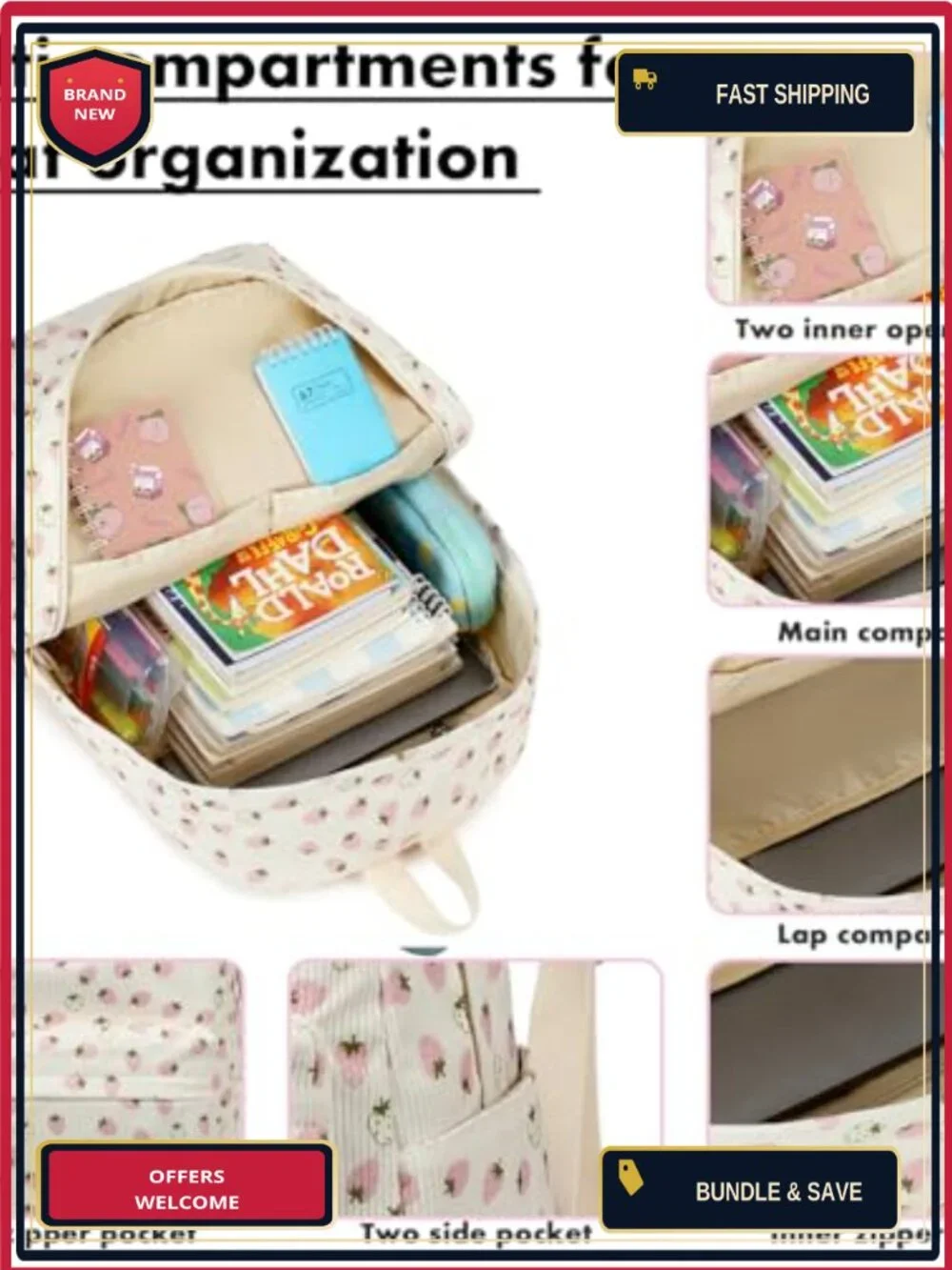 School Backpack Set Girls Women Laptop Bookbag Casual Daypack 3 Piece with
